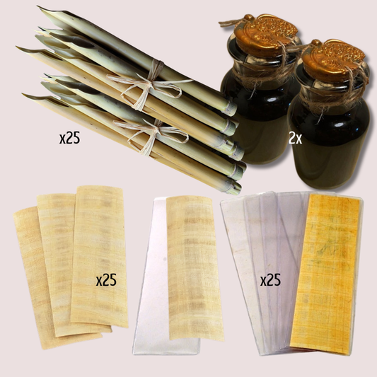 Kit de escritura en papiro – Pack de marcapáginas (25 uds) para talleres